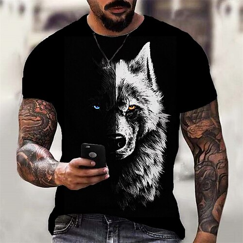 

Men's T shirt Tee Funny T Shirts Graphic Wolf Crew Neck Black Blue Purple Green Coffee 3D Print Daily Sports Short Sleeve Print Clothing Apparel Designer Casual Classic Big and Tall