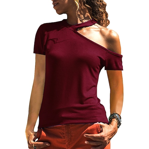 

casual beveled off-shoulder short-sleeved top t-shirt women's an n women's clothing