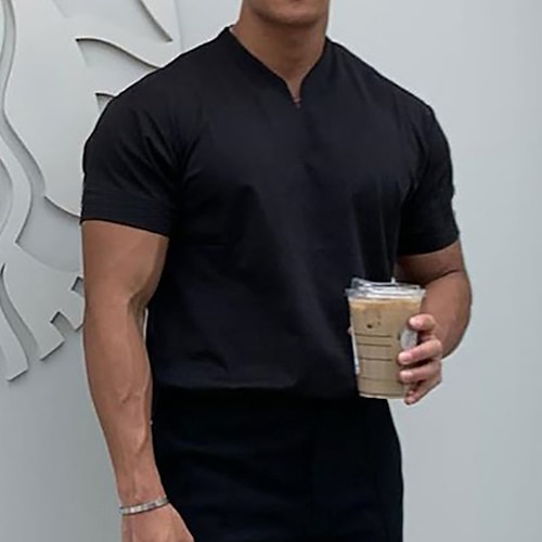  Herren T Shirt Kurzarm V Ausschnitt Sommer Einfach Sport Mode Leicht Klassicher Stil Urlaub Lässig Ferien Schwarz Weiß Rosa Top T-Shirt für Herren