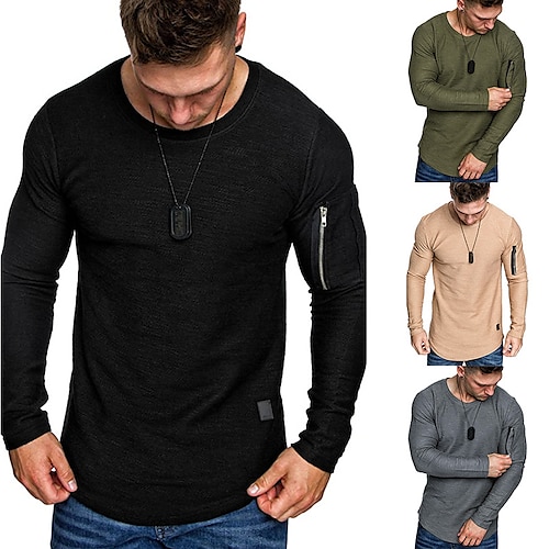 

Herren T Shirt langarmshirt Glatt Rundhalsausschnitt Casual Festtage Langarm Zip Bekleidung Baumwolle Sport Modisch Leicht Groß und hoch