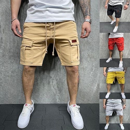 

Homme Short Cargo Zippé Taille elastique Multi poche Plein Respirable Poids Léger Longueur genou du quotidien Sortie Coton Vêtement de rue Athleisure Noir Jaune Micro-élastique