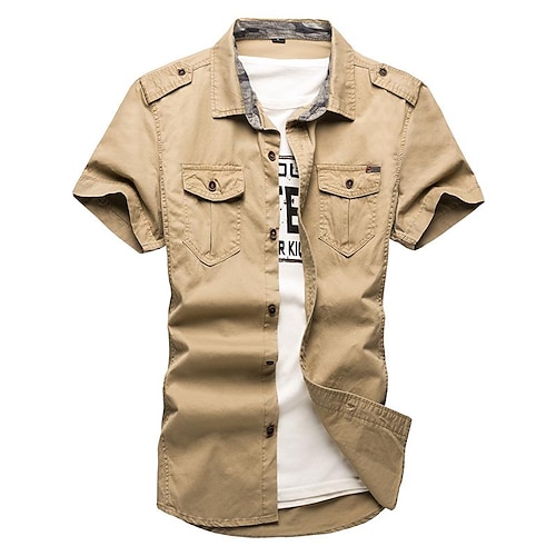 

Men's Hiking Shirt / Button Down Shirts Short Sleeve Shirt Top Outdoor Breathable Quick Dry Lightweight Summer Polyester ArmyGreen khaki Dark Blue Camping / Hiking / Caving