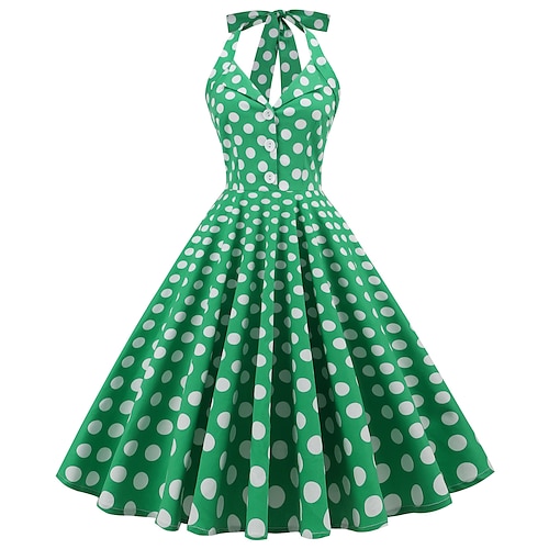 

Bolinhas Retro Vintage Anos 50 Vestido de uma linha Vestido swing Vestido Flare Mulheres Para Meninas Cosplay Ocasiões Especiais Baile de Máscaras Festa / Noite Vestido