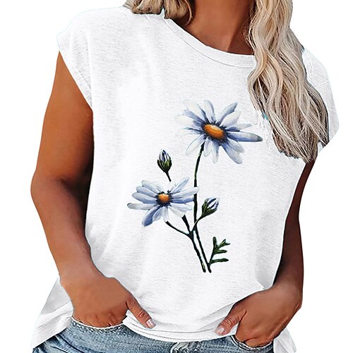 

Women's Plus Size Tops Blouse T shirt Tee Floral Print Short Sleeve Round Neck Streetwear Daily Going out Polyester Spring Summer Green White