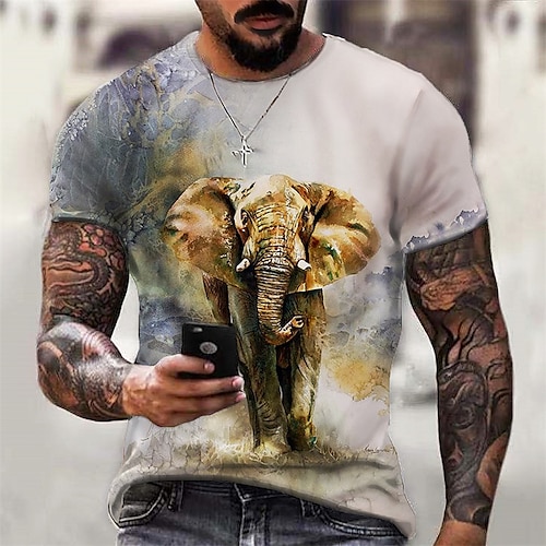 

Men's T shirt Tee Graphic Animal Crew Neck Yellow 3D Print Daily Sports Short Sleeve Print Clothing Apparel Designer Casual Classic Big and Tall / Summer / Summer