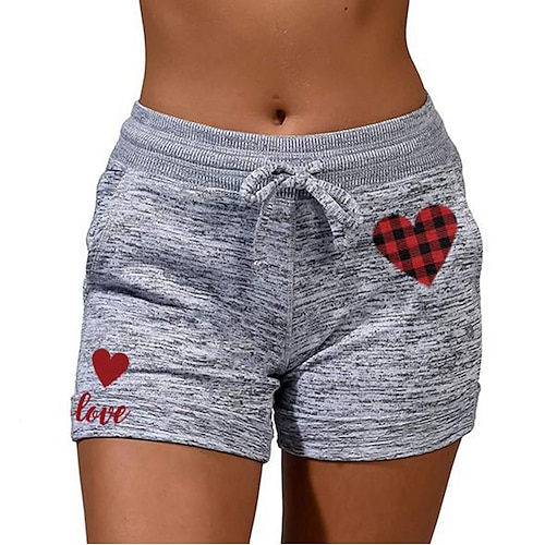 

Women's Slacks Shorts Cotton Blend Black Mid Waist Sporty Athleisure Casual Weekend Side Pockets Print Micro-elastic Short Comfort Heart S M L XL XXL