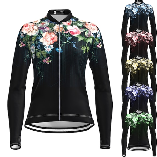 

21Grams Women's Cycling Jersey Long Sleeve Bike Top with 3 Rear Pockets Mountain Bike MTB Road Bike Cycling Breathable Quick Dry Moisture Wicking Reflective Strips Black Green Yellow Floral Botanical