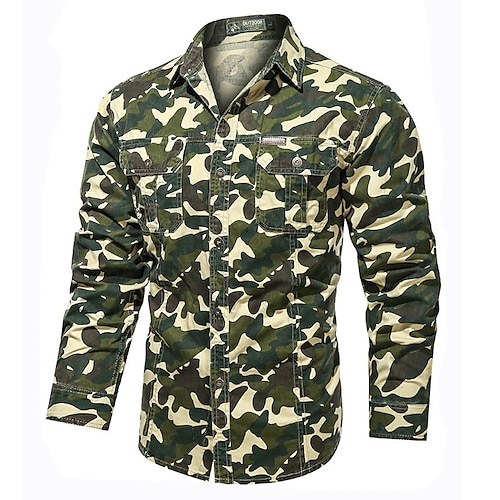 

Men's Hunting Shirt Tactical Military Shirt Camo / Camouflage Long Sleeve Outdoor Spring Summer Autumn Windproof Multi-Pockets Breathable Quick Dry Top Cotton Camping / Hiking Hunting Military