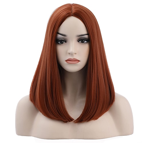 

18 Inch Dark Orange Wig Medium Length Straight Hair Wigs for Women Girls Synthetic Dark Orange Wigs Including Cosplay Costume Party Wigs