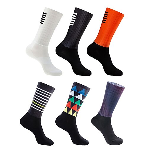 

Socks Cycling Socks Men's Outdoor Exercise Bike / Cycling Breathable Soft Sweat wicking 1 Pair Graphic Stripes Nylon Dark Grey Black Green One-Size / Stretchy