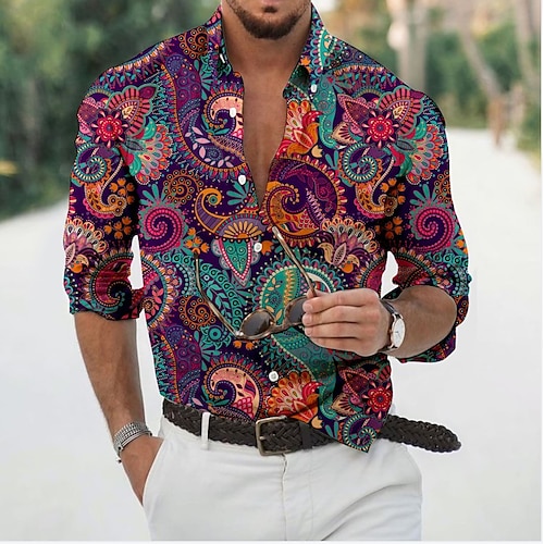 

Herren Hemd Grafik-Shirt Blumen Umlegekragen Weiß Gelb Violett Purpur 3D-Druck Täglich Festtage Langarm 3D-Druck Button-Down Bekleidung Modisch Designer Brautkleider schlicht Atmungsaktiv