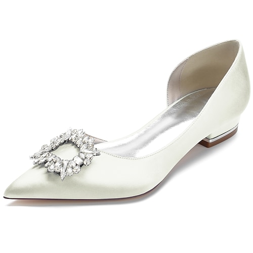 

Mulheres Sapatos De Casamento Sapatos de vestir Casamento Sapatilhas de casamento Sapatos de noiva Verão Pedrarias Cristais Sem Salto Dedo Apontado Elegante Doce Cetim Mocassim Cor Sólida Vinho Preto