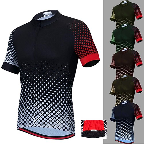 

21Grams Men's Cycling Jersey Short Sleeve Bike Jersey Top with 3 Rear Pockets Mountain Bike MTB Road Bike Cycling Breathable Quick Dry Moisture Wicking Reflective Strips Black Green Yellow Polka Dot