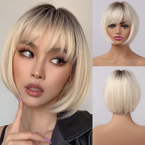 

Synthetic Wig Straight With Bangs Wig Short A21 Synthetic Hair Women's Soft Party Easy to Carry Blonde Black Brown ChristmasPartyWigs