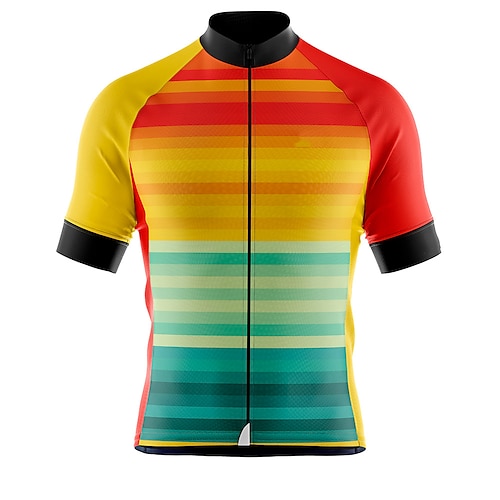 

21Grams Men's Cycling Jersey Short Sleeve Bike Top with 3 Rear Pockets Mountain Bike MTB Road Bike Cycling Breathable Quick Dry Moisture Wicking Reflective Strips Yellow Stripes Polyester Spandex