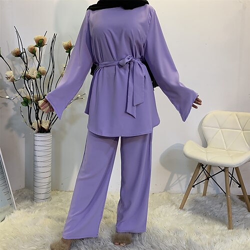 

arabe musulman Adultes Femme Cosplay Abaya Robe Arabe Pour Soirée Halloween Polyester Couleur unie Halloween Carnaval Mascarade Haut Pantalon