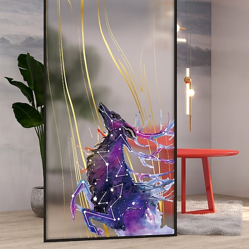 

100X50cm PVC Galloping Horse Frosted Static Cling Stained Glass Film Window Privacy Sticker Home Bathroom Decortion / Window Film / Window Sticker / Door Sticker Wall Stickers for Bedroom Living