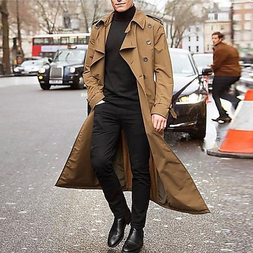 Men S Stylish Long Overcoat Trench Coat Double Ted Daily Work Lapel Collar Full Length Coats 2022 Us 63 49 Men S Stylish Long Overcoat Trench Coat, Mens Tan Trench Coat Overcoat