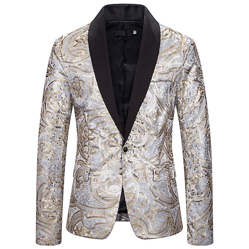 

Men's Casual Blazer Regular Regular Fit Print Silver Gold 2022 / Winter