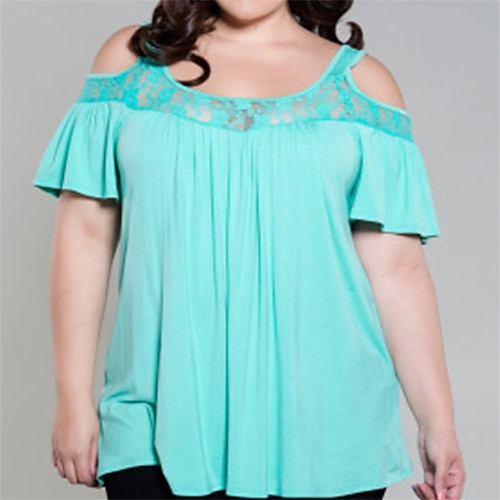 

Women's Plus Size Tops T shirt Plain Cut Out Lace Short Sleeve Crewneck Streetwear Daily Going out Polyester Spring Summer Black Pink