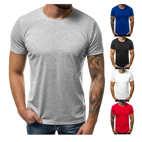 

Homme T shirt Tee Chemises évacuant l'humidité Couleur unie Col Ras du Cou Casual du quotidien Manche Courte Vêtement Tenue Coton Sportif Mode Léger Muscle