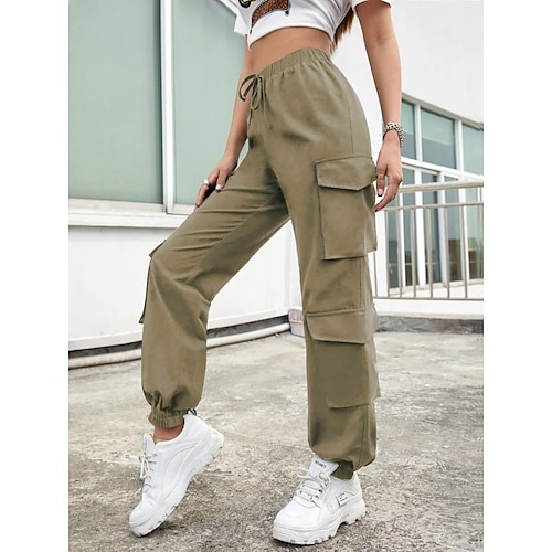 

Women's Tactical Cargo Joggers Cuffed Cargo Khaki Black Mid Waist Hip-Hop Athleisure Leisure Sports Weekend Micro-elastic Ankle-Length Comfort Plain S M L XL