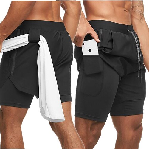 

Men's Active Shorts 2 in 1 Elastic Drawstring Design Solid Color Breathable Outdoor Knee Length Casual Daily Stylish Casual / Sporty Black Camouflage Micro-elastic