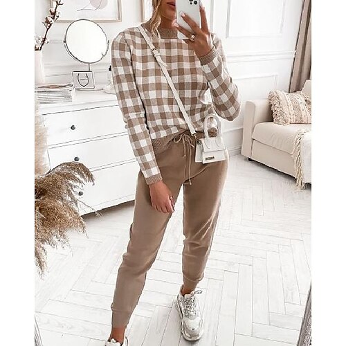 

Gingham Long Sleeve Sweater & Drawstring Pants Set