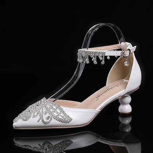 

Women's Heels Wedding Party Formal Shoes Dress Shoes Glitter Crystal Sequined Jeweled Wedding Heels Summer Bowknot Sparkling Glitter Tassel Pumps Pointed Toe Business Sexy Minimalism PU Leather Ankle