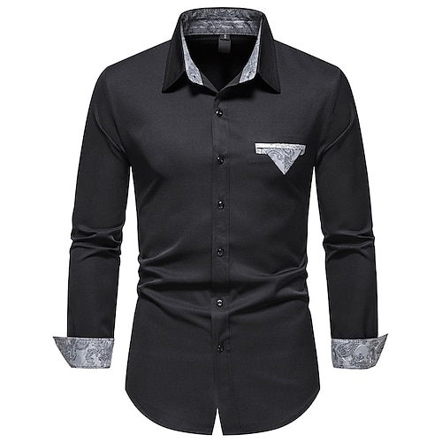 

Men's Dress Shirt Regular Fit Long Sleeve Turndown Color Block Cotton Blend White Black Navy Blue 2022