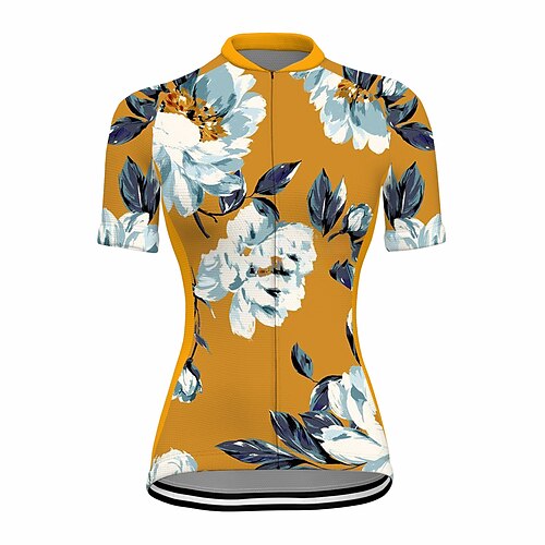 

21Grams Women's Cycling Jersey Short Sleeve Bike Top with 3 Rear Pockets Mountain Bike MTB Road Bike Cycling Breathable Quick Dry Moisture Wicking Reflective Strips Yellow Floral Botanical Polyester