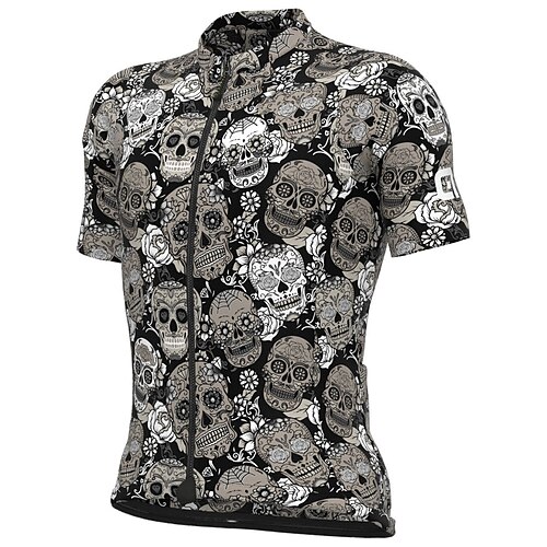 

21Grams Men's Cycling Jersey Short Sleeve Bike Top with 3 Rear Pockets Mountain Bike MTB Road Bike Cycling Breathable Quick Dry Moisture Wicking Reflective Strips Grey Skull Polyester Spandex Sports