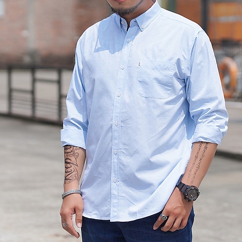 

Camisa de manga larga con botones para hombre, camisa informal de color liso con botones, transpirable, cómoda, verde, morado, rosa, para verano