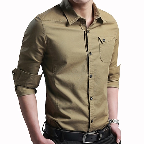 

Men's Cargo Shirt Shirt Work Shirt Solid Color Turndown Black Army Green Khaki Navy Blue White Outdoor Casual Long Sleeve Button-Down Clothing Apparel Basic Lightweight Casual Military Style