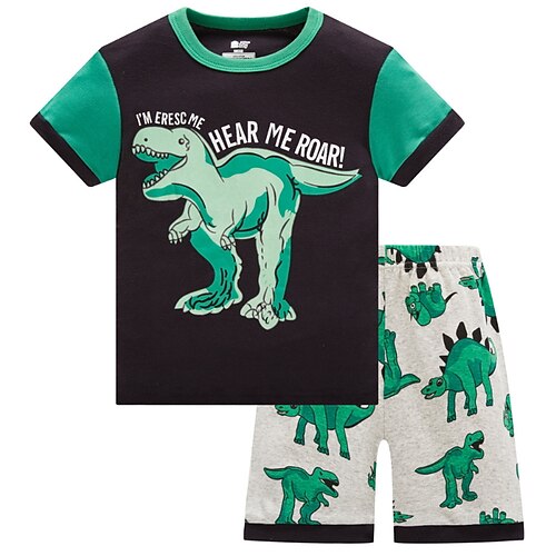 

Kids Boys' 2 Pieces Pajamas Short Sleeve Green Dinosaur Animal Spring Summer Active Indoor 2-8 Years / Cotton