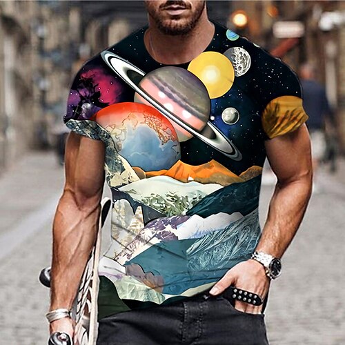 

Men's Unisex T shirt Tee Graphic Prints Interstellar Crew Neck Blue 3D Print Outdoor Street Short Sleeve Print Clothing Apparel Sports Designer Casual Big and Tall / Summer / Summer