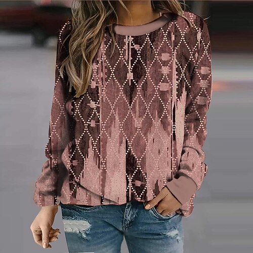 

Women's Sweatshirt Pullover Active Streetwear Print Blue Red Brown Plaid Checkered Daily Round Neck Long Sleeve S M L XL XXL / 3D Print