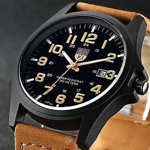 Sport Military Watches Fashion Casual Analog Quartz Watch Leather Analog Men Luxury Wristwatch Quartz Watch for Men's Men Analog Quartz Casual Classic Wristwatch