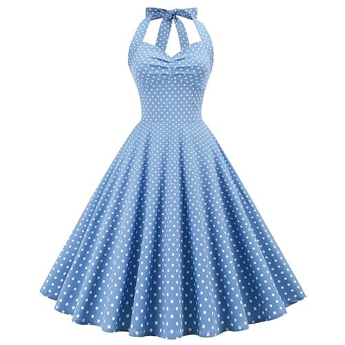 

Women's 1950s Audrey Hepburn Halter Swing Dress 100% Cotton Flare Dress Retro Vintage Polka Dots Dailywear Tea Party Casual Daily Sleeveless Fit & Flare Dress Christmas