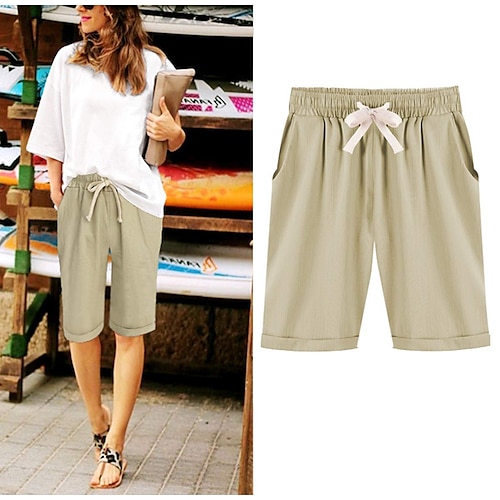 

Women's Slacks Sunday Shorts Cotton Blend Light Blue Pink ArmyGreen Mid Waist Vacation Casual Work Beach Pocket Micro-elastic Knee Length Lightweight Solid Color S M L XL 2XL / Loose Fit