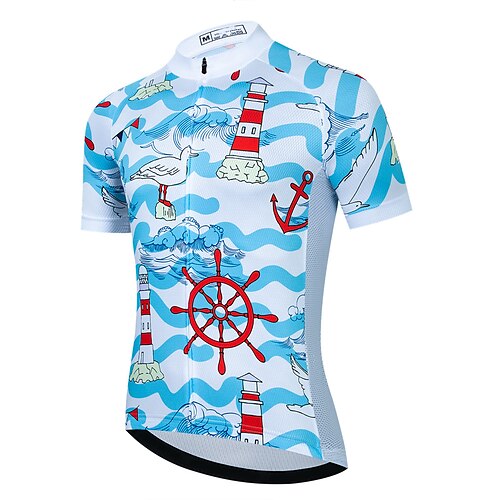 

21Grams Men's Cycling Jersey Short Sleeve Bike Top with 3 Rear Pockets Mountain Bike MTB Road Bike Cycling Breathable Quick Dry Moisture Wicking Reflective Strips Blue Graphic Polyester Spandex Sports