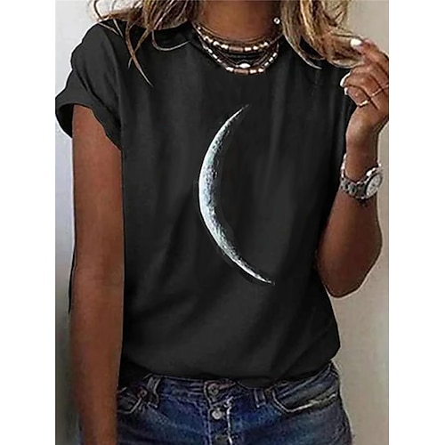 Buy Damen T-Shirt Galaxis Rundhalsausschnitt Grundlegend Oberteile Schwarz. Picture