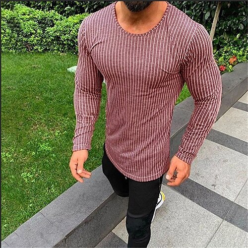 

Hombre Camiseta A Rayas Cuello Barco Verde Trébol Rojo Casual Diario Manga Larga Ropa Deportes Moda Ligeras Grande y alto