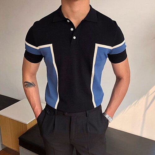 

Men's Collar Polo Shirt Knit Polo Sweater Golf Shirt Color Block Turndown Black Outdoor Street Short Sleeve Button-Down Clothing Apparel Fashion Casual Classic Comfortable / Summer / Summer