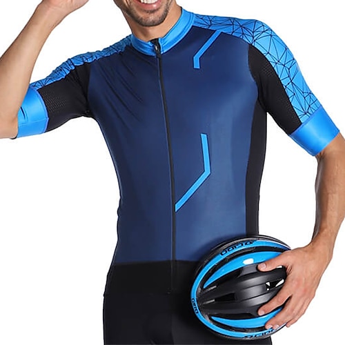 

21Grams Men's Cycling Jersey Short Sleeve Bike Top with 3 Rear Pockets Mountain Bike MTB Road Bike Cycling Breathable Quick Dry Moisture Wicking Reflective Strips Yellow Blue Polyester Spandex Sports