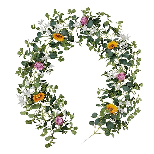 

Simulation Sun Flower Vine Nordic Style Wedding Decoration Green Plant Oncidium Money Leaf Small Sunflower Flower Vine