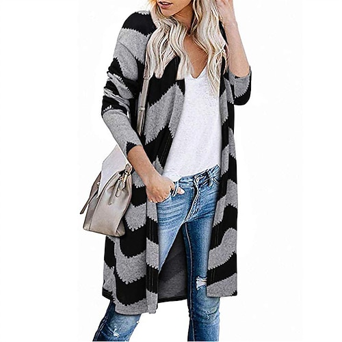 

Women's Trench Coat Casual Jacket Street Daily Going out Spring Fall Long Coat V Neck Regular Fit Windproof Warm Streetwear Casual Jacket Long Sleeve Leopard Print Print Black Gray Wine