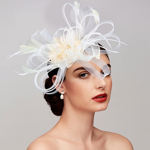 

Elegant Fascinator Hats Net Mesh Tulle Headpiece Clip Headband with Feather Flower Floral Kentucky Derby Wedding Tea Party Horse Race Church Cocktail Vintage for Women