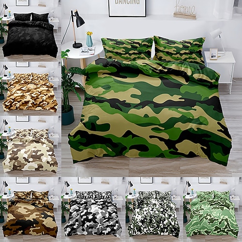 

Camouflage Pattern 3-Pieces Duvet Cover Set Hotel Bedding Sets Kids Queen/King Size/Twin/Single(Include 1 Duvet Cover, 1 Or 2 Pillowcases),3D Digtal Print