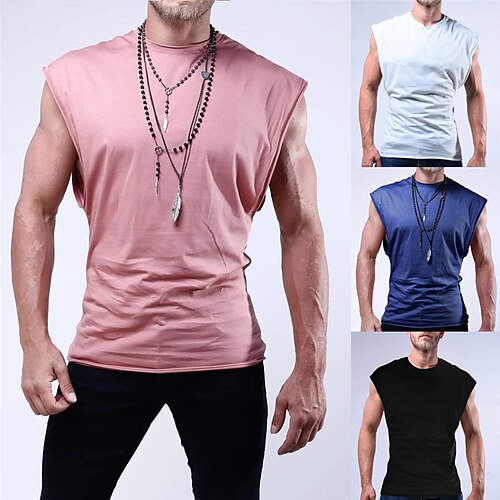 

Men's Tank Top T shirt Tee Vest Undershirt Solid Color Crew Neck Blue Pink Casual Holiday Sleeveless Clothing Apparel Cotton Sports Fashion Lightweight Muscle / Summer / Summer